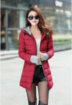 Women's Hooded Cotton-Padded Jacket Winter Medium-Long Cotton Coat Plus Size Down Jacket Female Slim Ladies Jackets Coats Gift