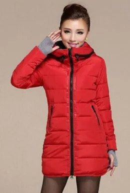 Women's Hooded Cotton-Padded Jacket Winter Medium-Long Cotton Coat Plus Size Down Jacket Female Slim Ladies Jackets Coats Gift
