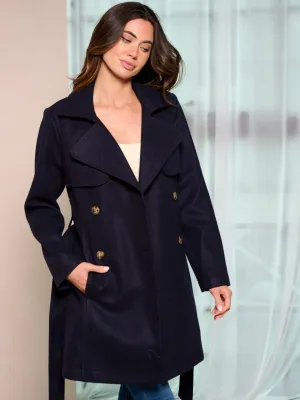 WOMEN'S LONG SLEEVE BUTTON CLOSURE FRONT POCKETS COAT