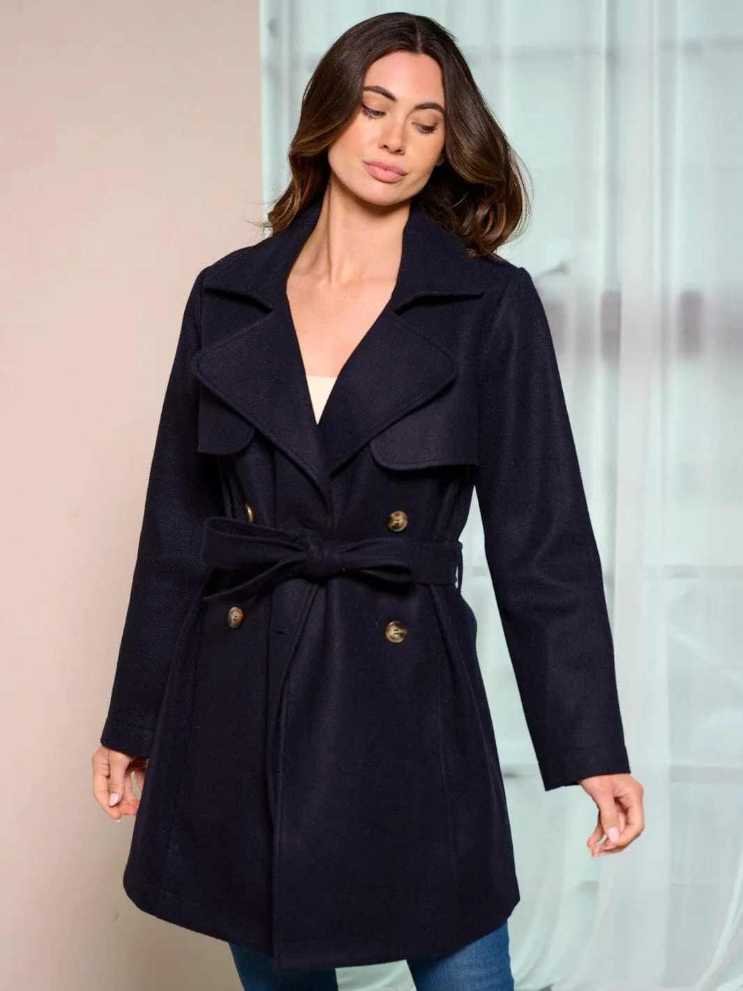 WOMEN'S LONG SLEEVE BUTTON CLOSURE FRONT POCKETS COAT