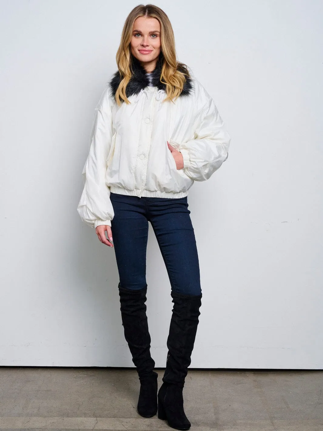 WOMEN'S LONG SLEEVE BUTTON UP REMOVABLE NECK COLORBLOCK JACKET