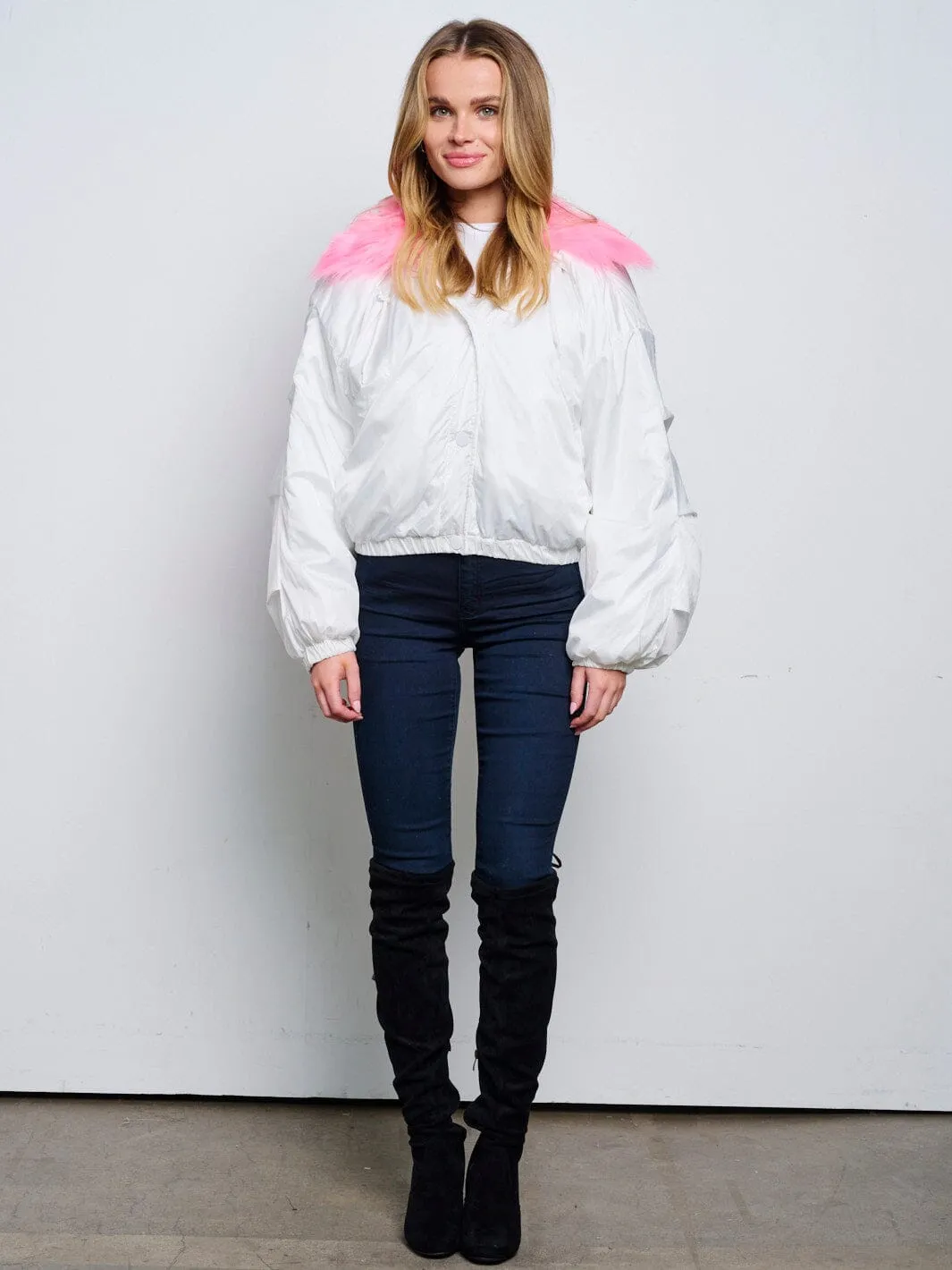 WOMEN'S LONG SLEEVE BUTTON UP REMOVABLE NECK COLORBLOCK JACKET