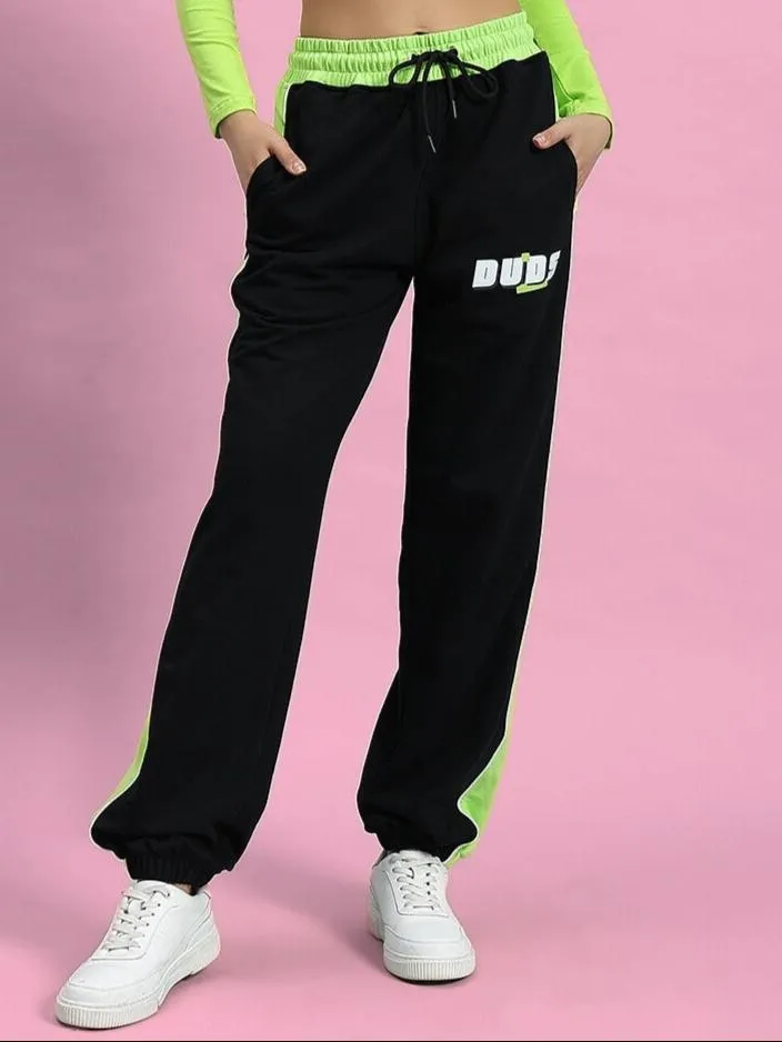 WOMEN'S PEPPY JOGGERS (BLACK-NEON GREEN)