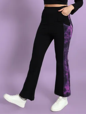 WOMEN'S VIOLA TIE DYE PANEL BOOT CUT PANT (BLACK-PURPLE)
