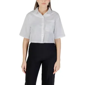 Womens White Cropped Button Down Shirt and Black Pants