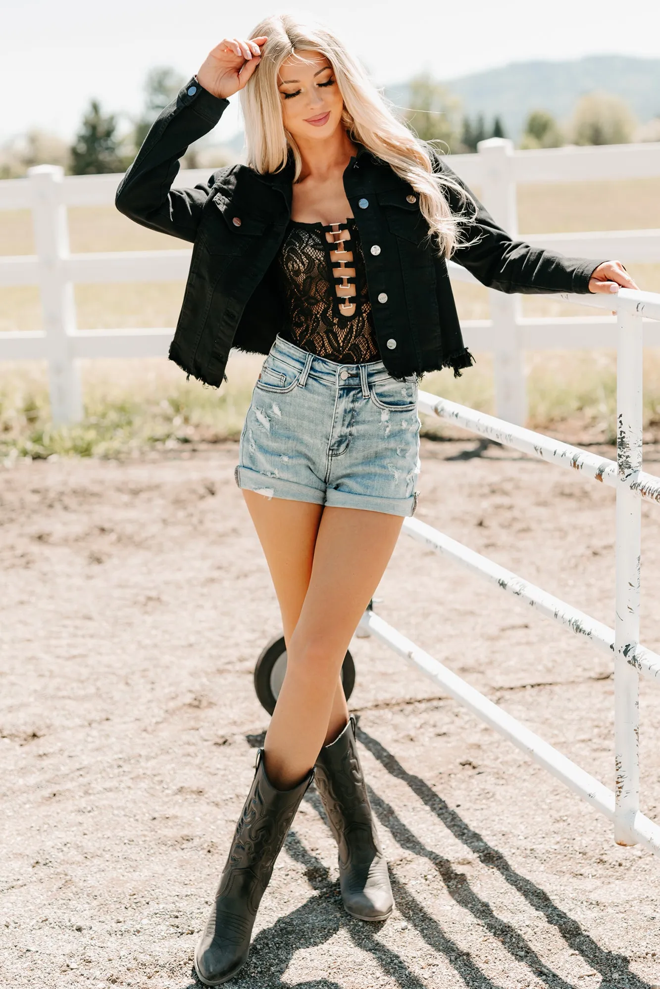 Wrangler Chic Raw Hem Denim Jacket (Black)