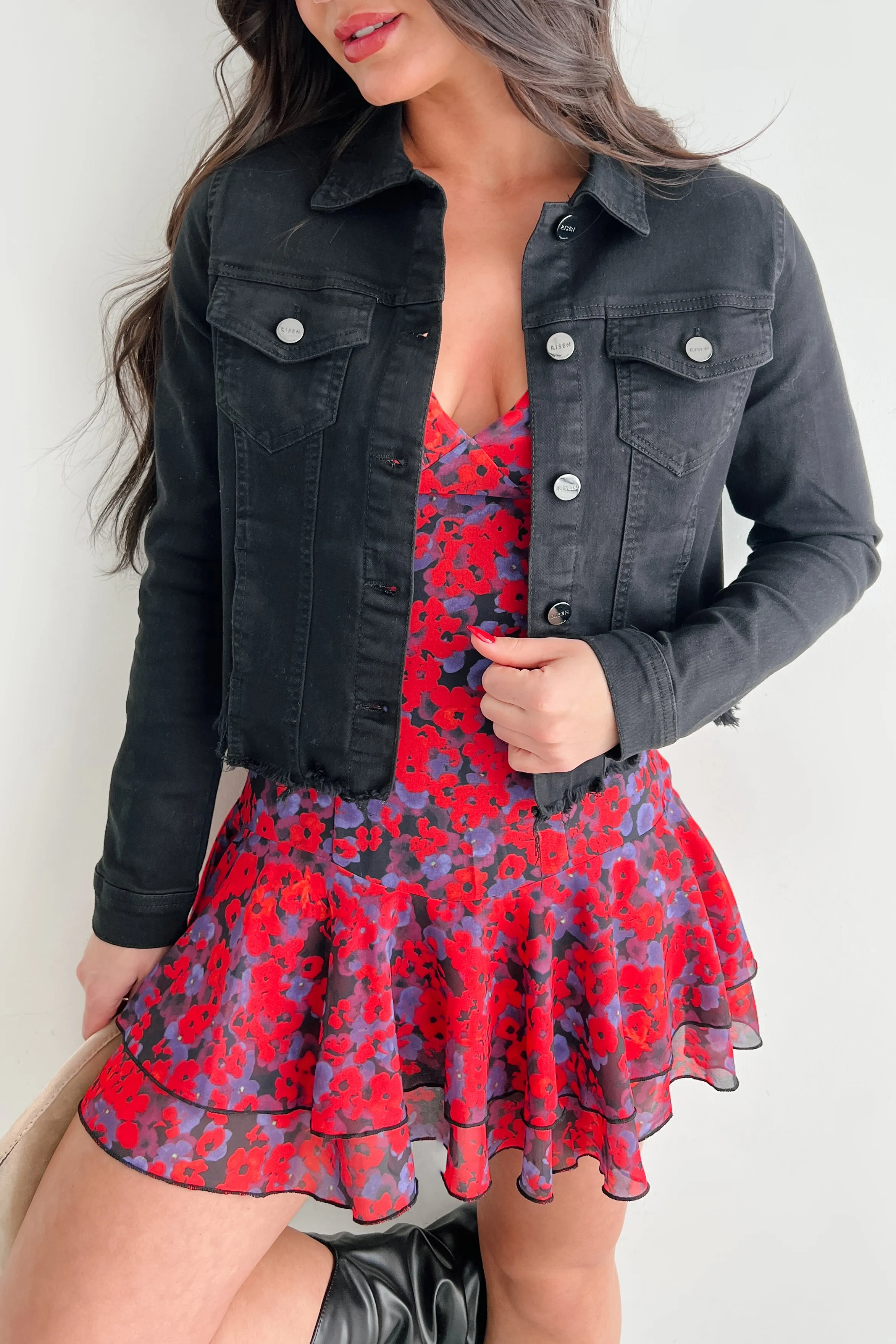 Wrangler Chic Raw Hem Denim Jacket (Black)