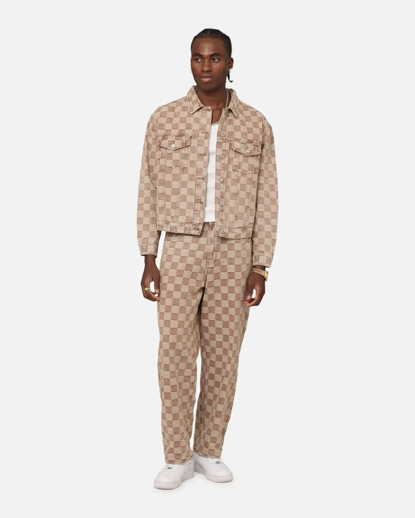 XXIII Checker Board Trucker Jacket Tan