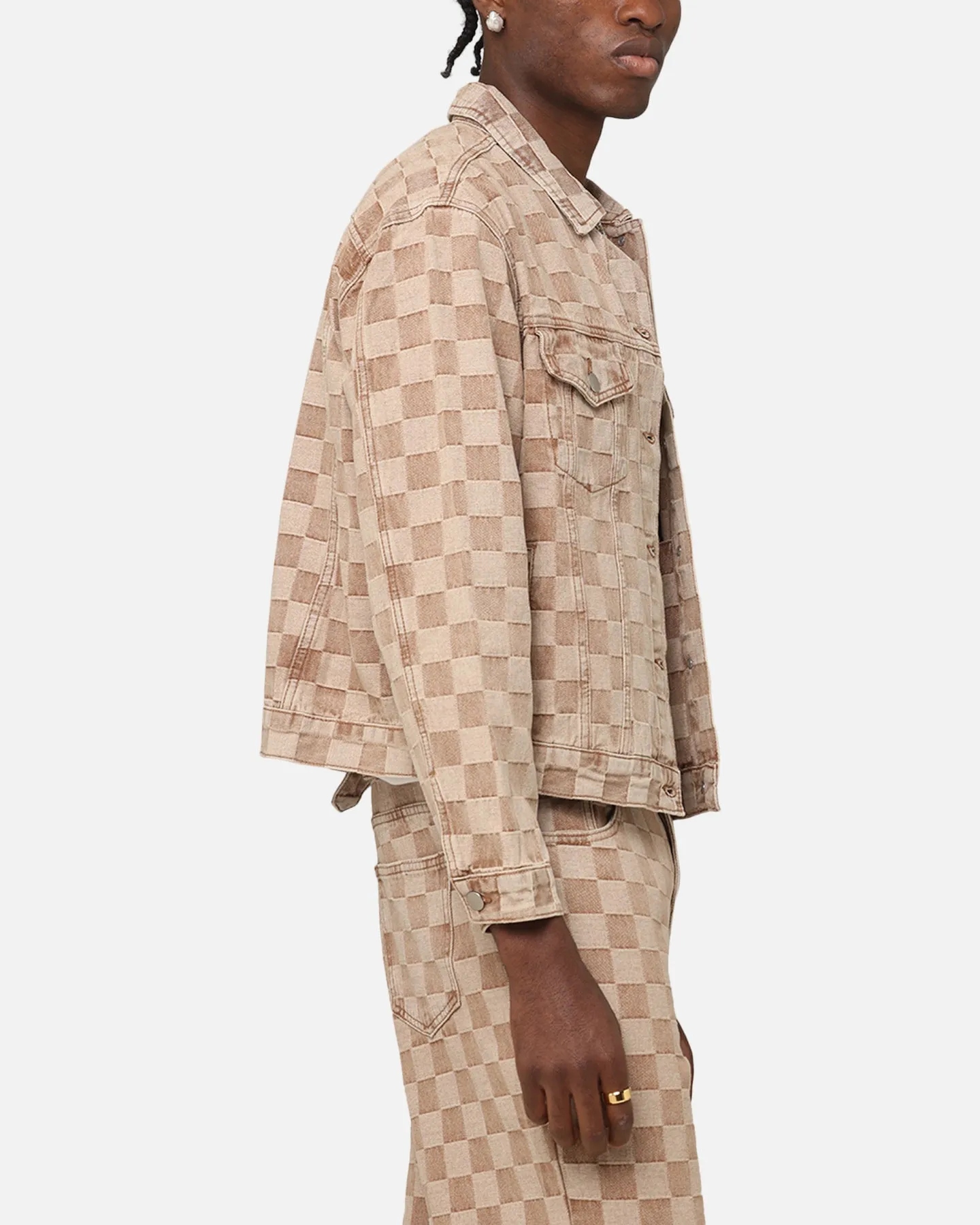 XXIII Checker Board Trucker Jacket Tan