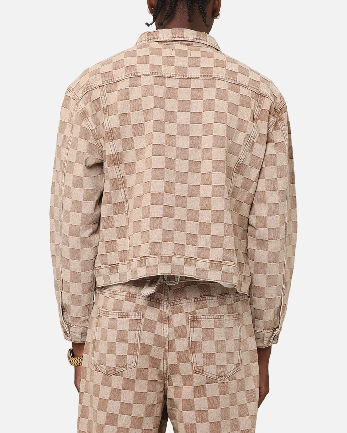 XXIII Checker Board Trucker Jacket Tan