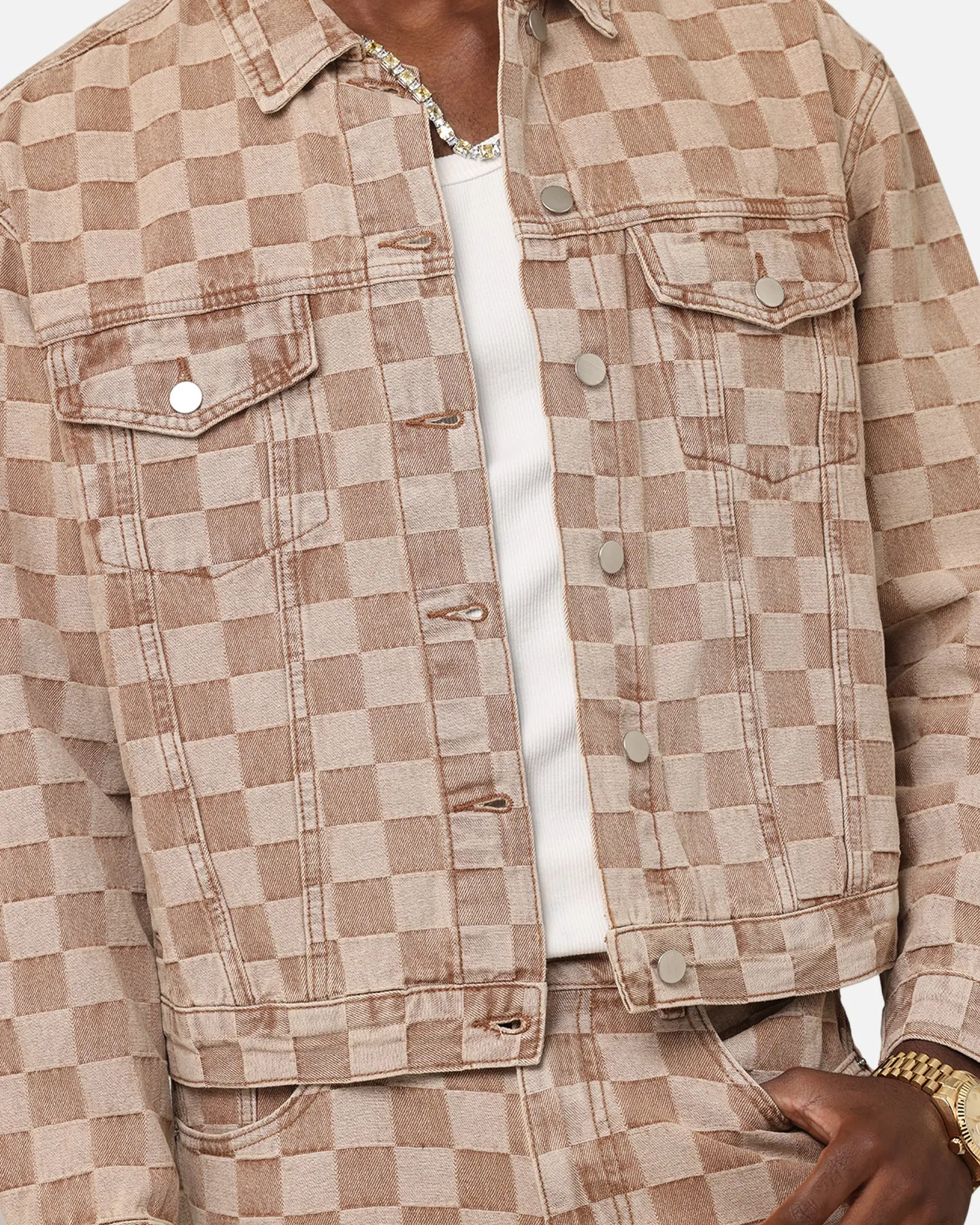 XXIII Checker Board Trucker Jacket Tan