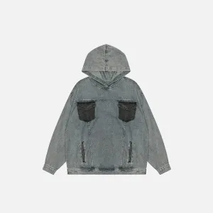 Y2K Denim Jeans Pocket Hoodie for Street Style Comfort