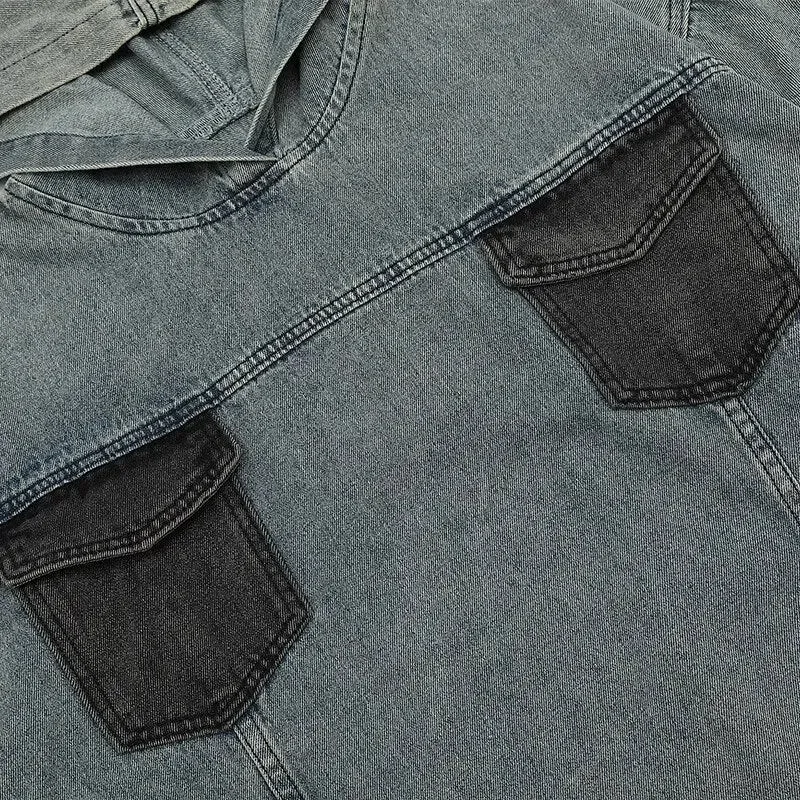 Y2K Denim Jeans Pocket Hoodie for Street Style Comfort