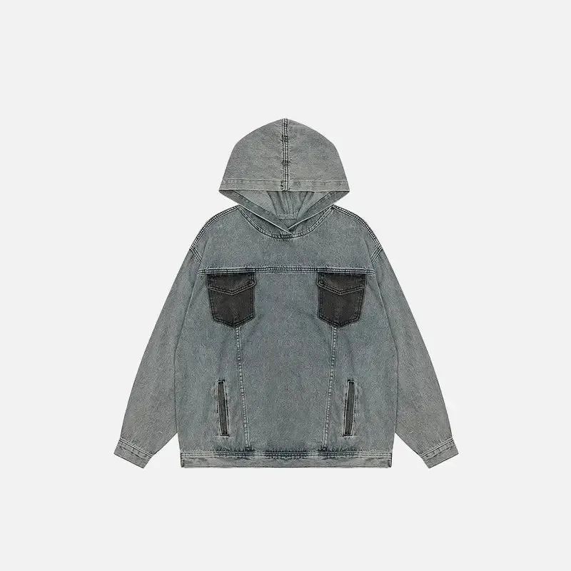 Y2K Denim Jeans Pocket Hoodie for Street Style Comfort