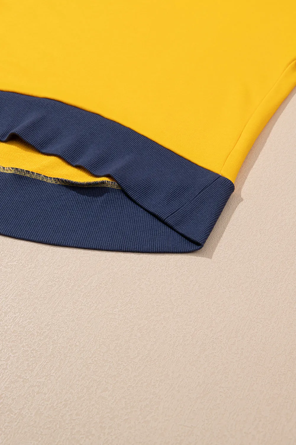 Yellow Color Block Thumbhole Sleeve Drop Shoulder Sweatshirt