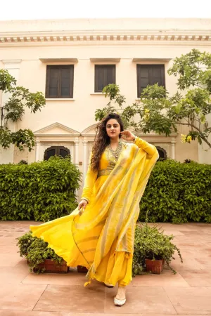 Yellow Embroidered Anarkali Set