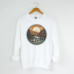 ZION NATIONAL PARK WHITE CREWNECK SWEATSHIRT