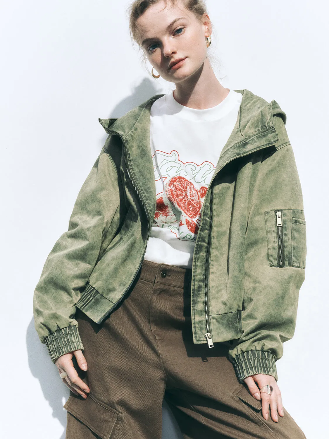 Zip Up Drawstring Hem Jackets