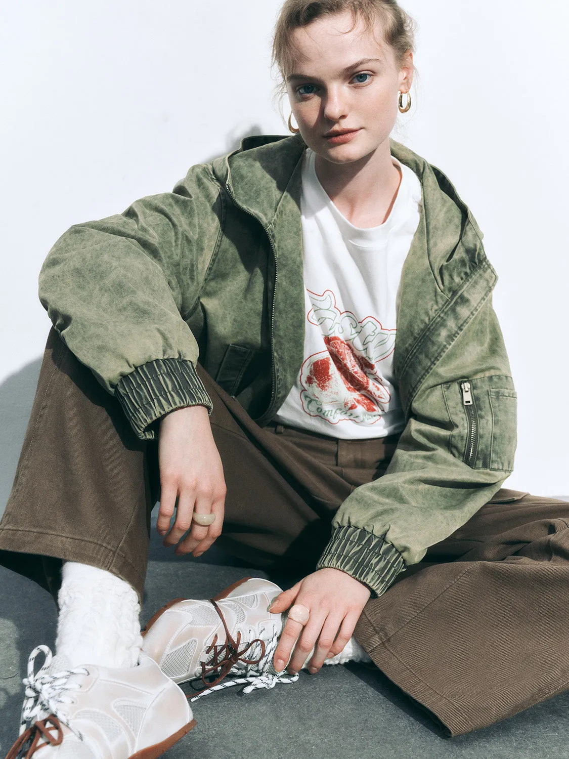 Zip Up Drawstring Hem Jackets